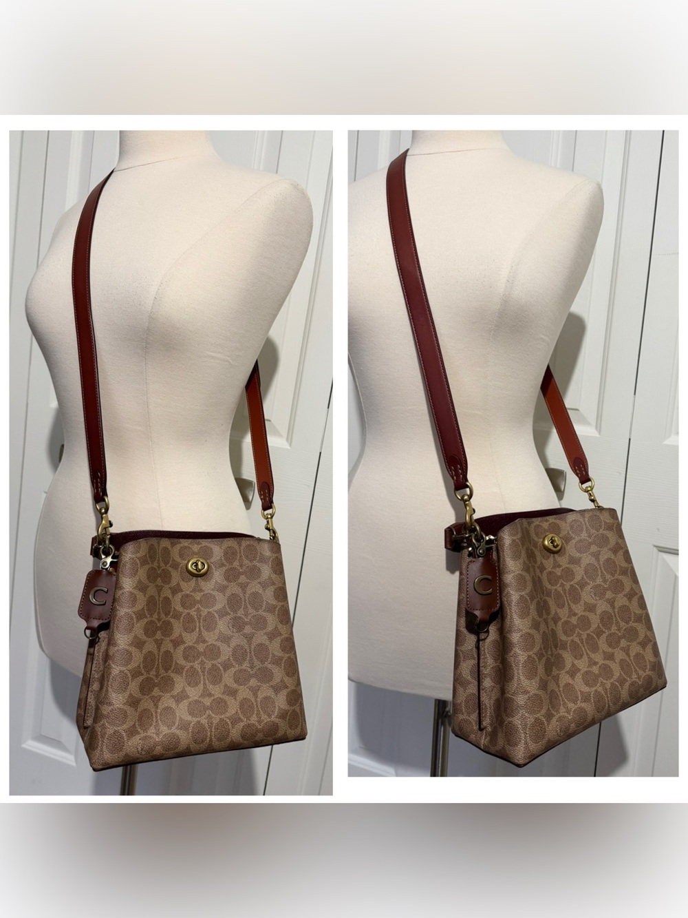Coach Willow Bucket Signature Canvas Two Way Shoulder Bag Tan Rust Brown EUC - Picture 2 of 16
